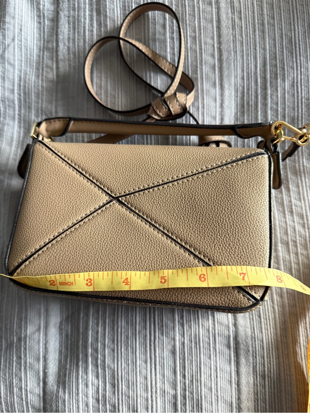 Taupe Geometric Leather Crossbody Bag / Puzzle Bag - Picture 12 of 13